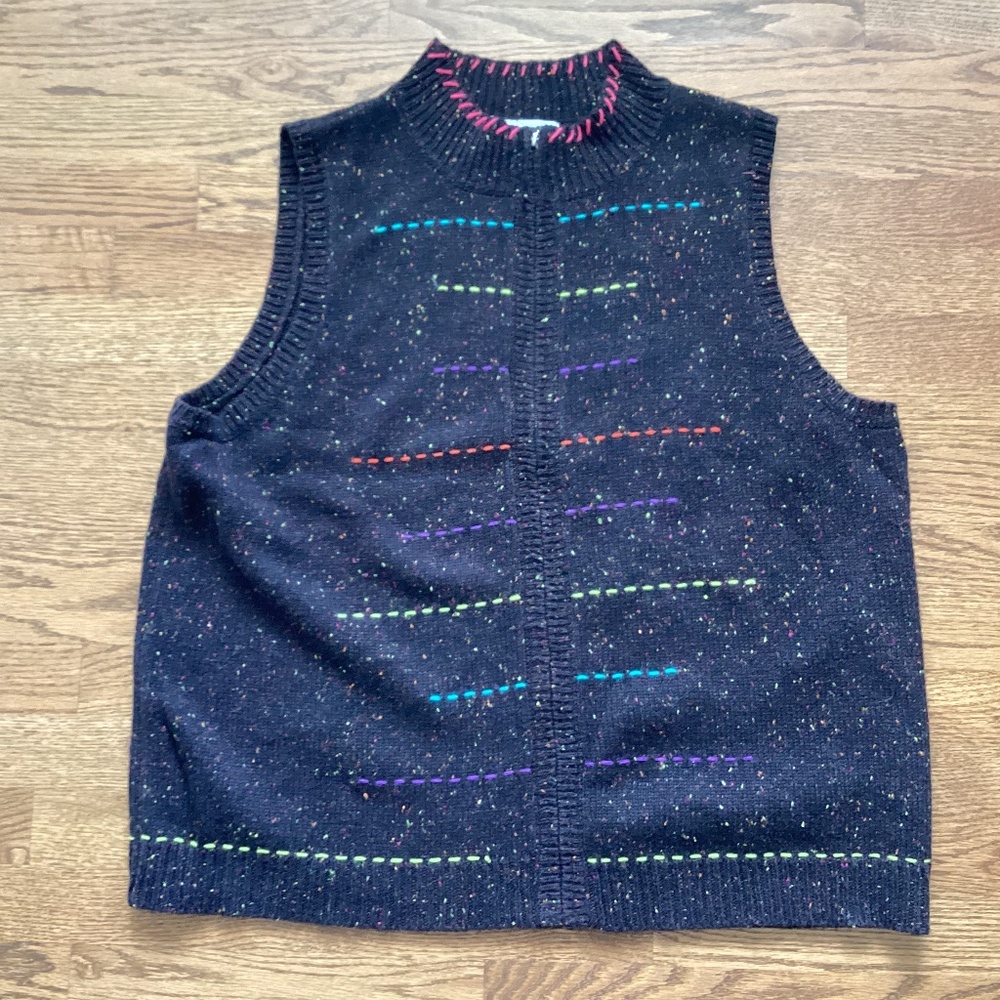 Coldwater Creek Black Sweater Vest Tweed Colored Yarn 2x Full Zip